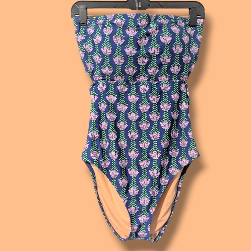 J. Crew Navy One-Piece Swimsuit with Pink Floral Print